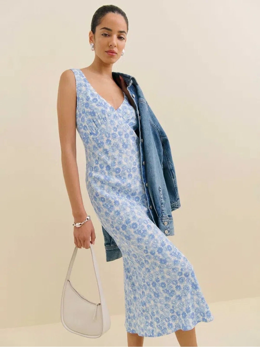 Reformation Light Blue Floral Midi Dress